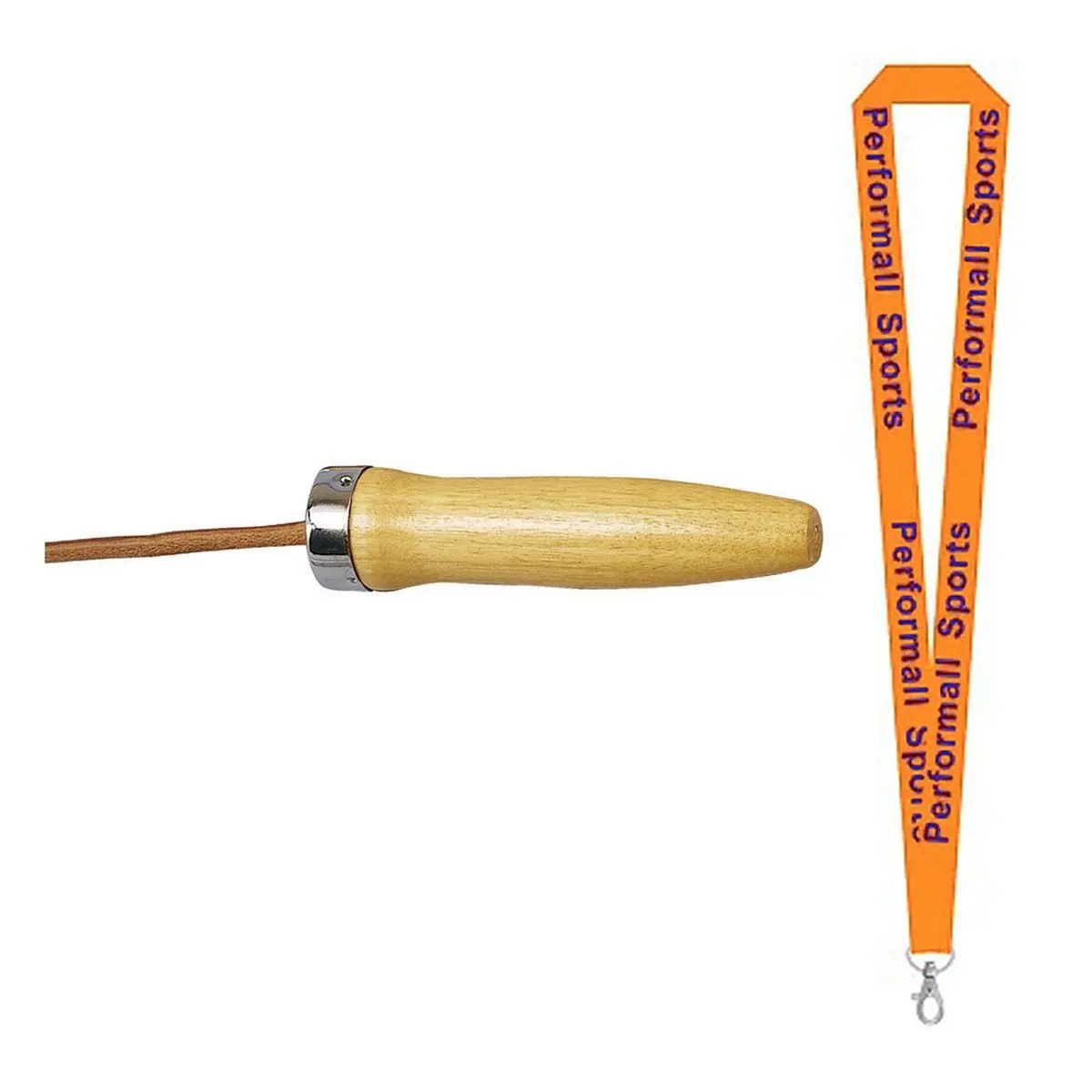 Champion Sports Bundle: Heavyweight Leather Ball Bearing Jump Rope Wood Brown Assorted Colors and Sizes with 1 Performall Lanyard