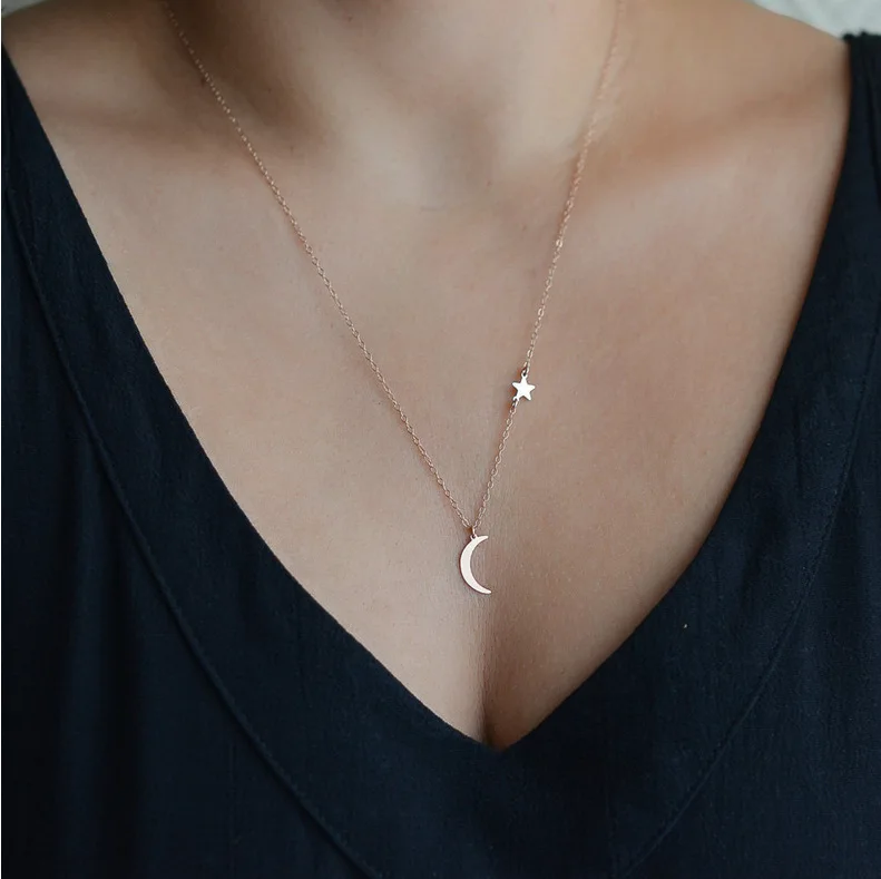 

Simple Sta Moon Pendant Necklace For Women New Statement Necklaces Fashion Jewelry, Gold,sliver