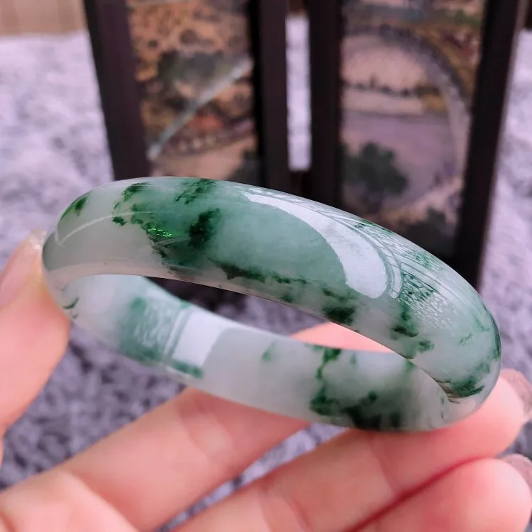 

YQ119 natural emerald Gemstone Cuff oval shape jadeite jade Bangle and bracelet jewellery, White
