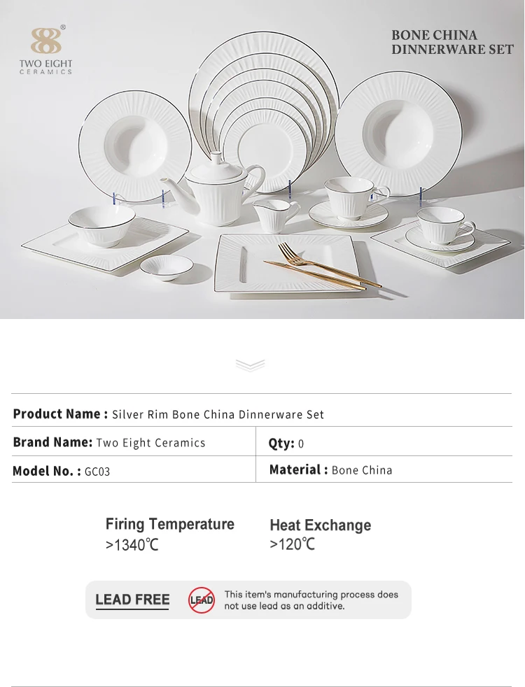Kitchen Accessories 2019 Bone China Unbreakable Dinner Set,  Luxury Ceramics Dinner Set, Gold Line Dinner Set<