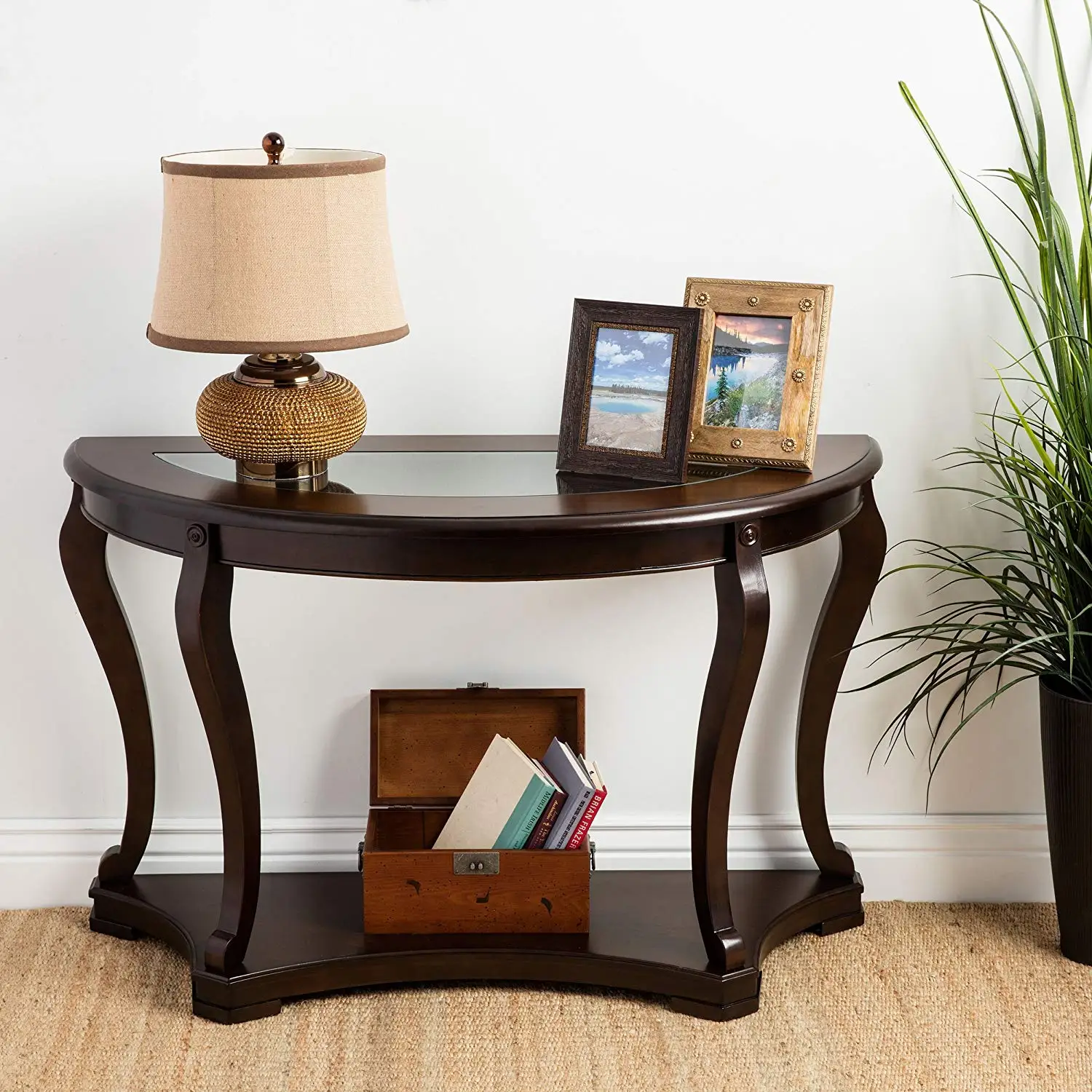 Modern Wood And Gl Sofa Table Solid Legs Half