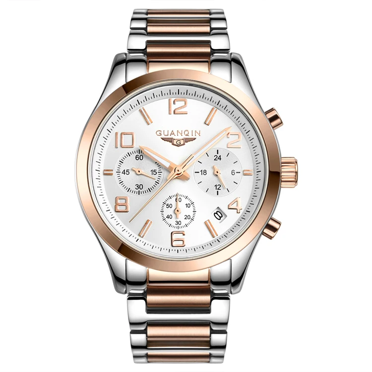 

GS18001 New Mens Watch GUANQIN Brand Double Butterfly Buckle Stainless Steel Band Male Clock Quartz Wristwatch, N/a