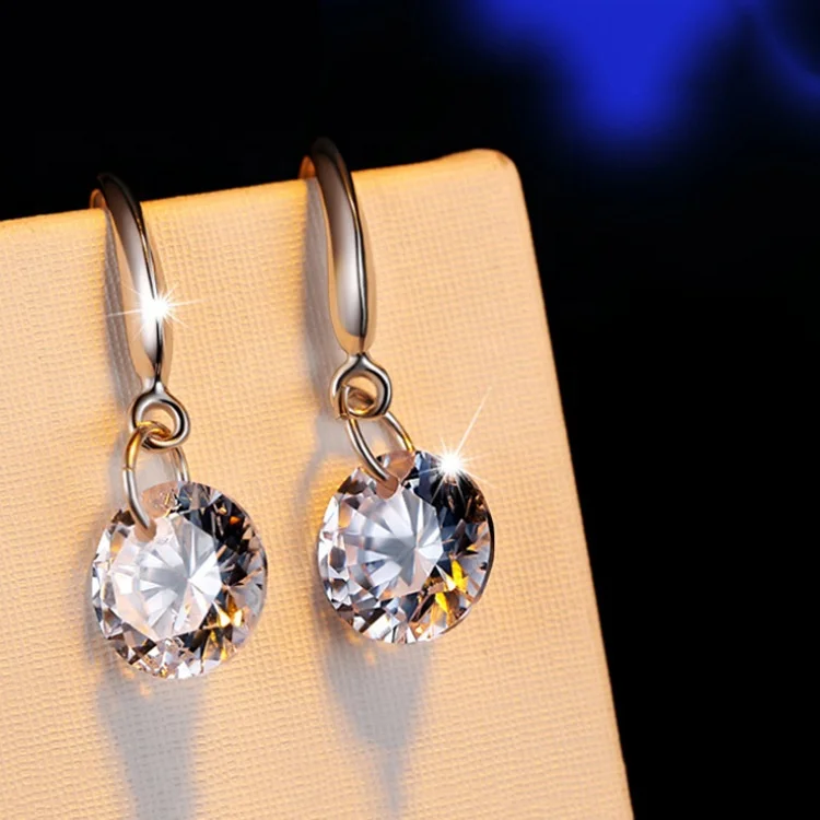 

Fashion Women Wedding Jewelry Silver Simple Female Round Cubic Zirconia Earrings Bridal Dangle Earrings For Bride