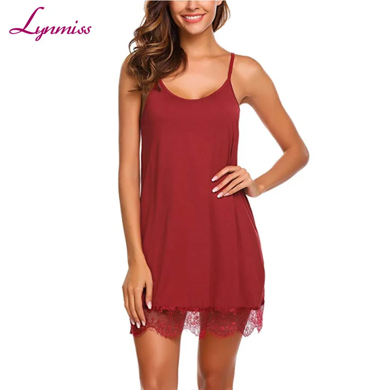 

LY319 Lynmiss Sexy Sleepwear Womens Chemise Nightgown Lace Babydoll Nightdress Sleep Cami Dress, Black, gray, navy, red