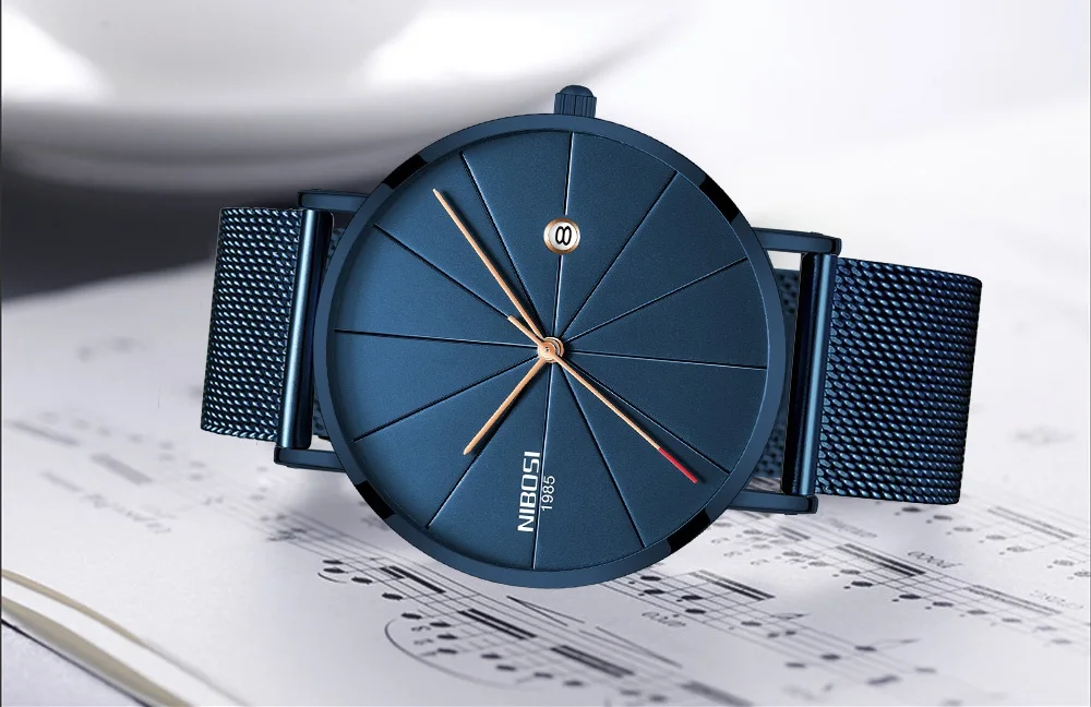 
NIBOSI 2321 Watch 40mm Unisex Ultra Thin IP Blue Minimalist Watch Men 