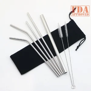 Image of Set of 8 Stainless Steel Straws Tumblers Cups Mugs Metal Drinking Straw with Cleaning Brush for 30 20 ounc