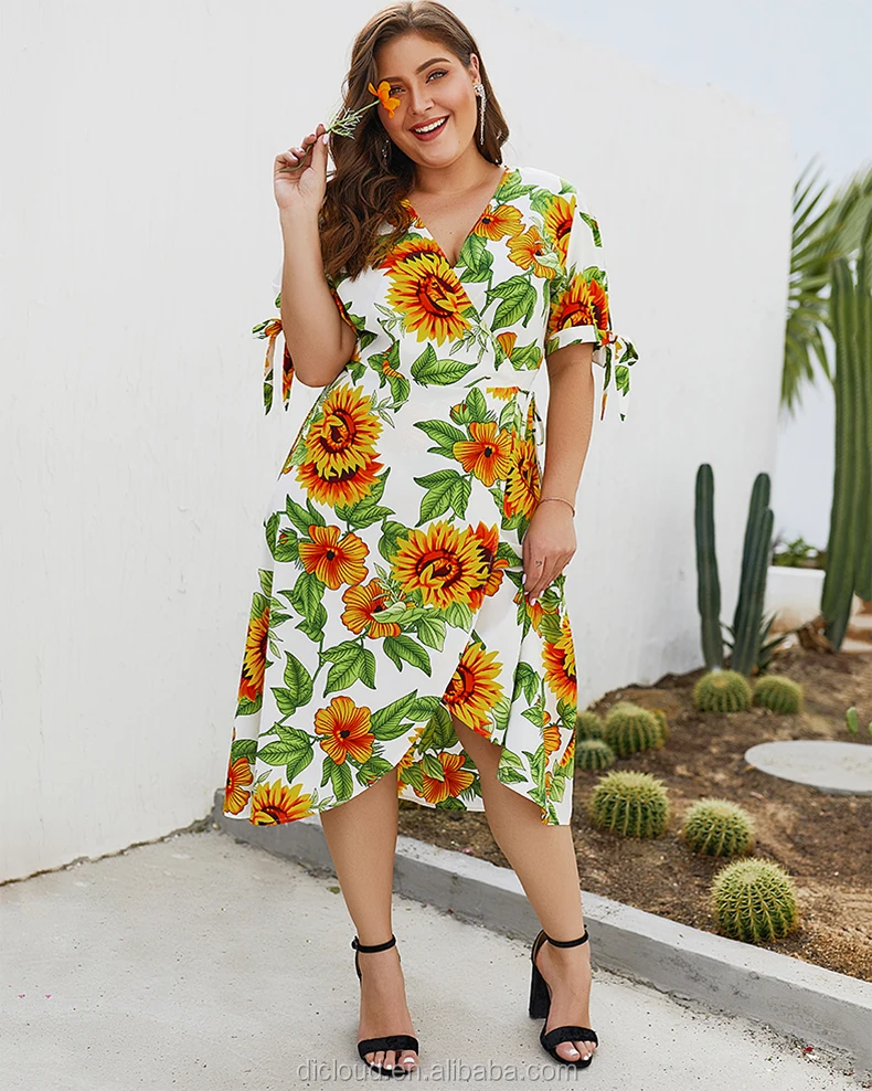 Dropshipping Flare Hem Sun Flower Print Mid Dress - Buy Dress Designs ...