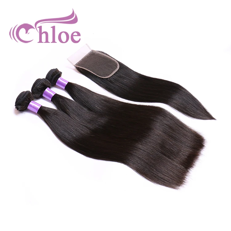 

Brazilian natural straight hair extensions grade 10a bundles with closure