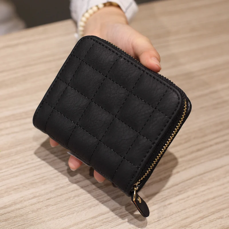 

Women Short Wallets PU Leather Female Plaid Purses Card Holder Fashion Small Zipper