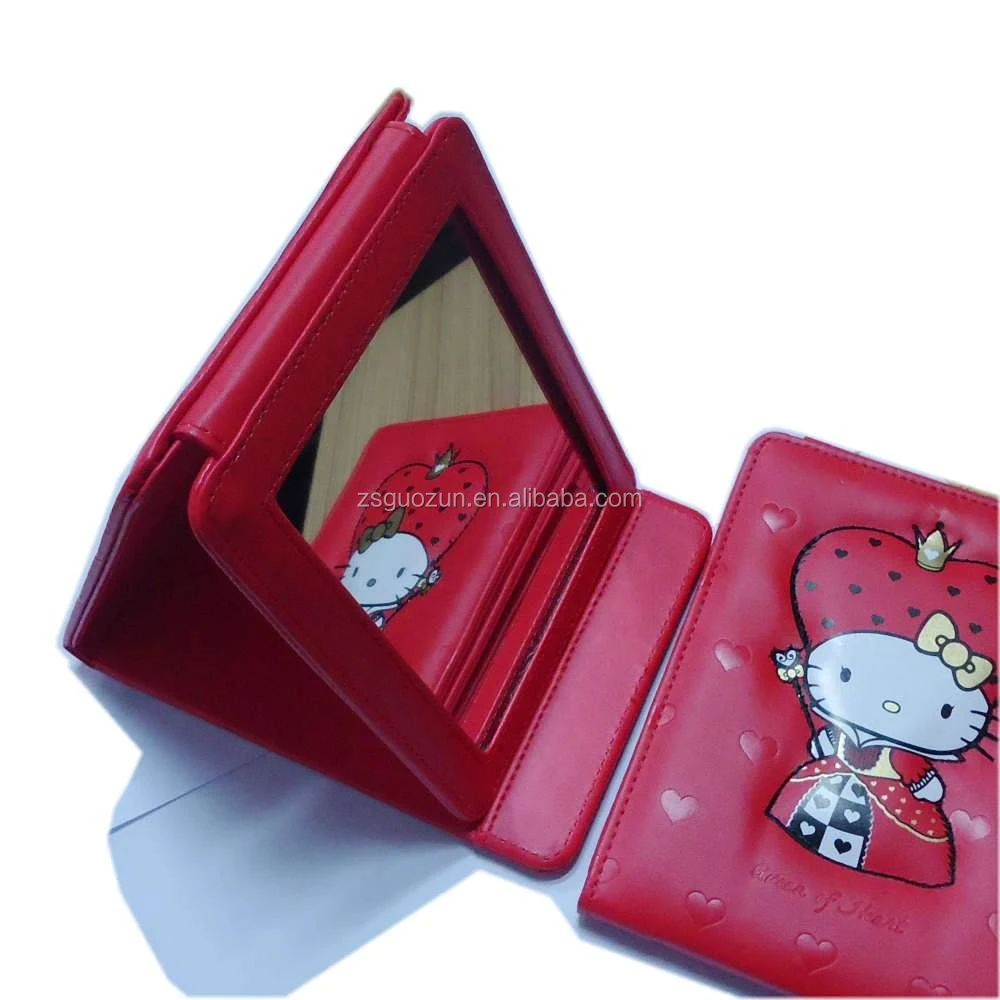 Wholesale women's portable beauty PU leather makeup cosmetic compact folding table mirror