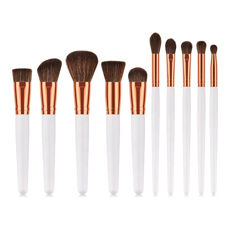 

10pcs white real natural goat hair makeup brush set, N/a