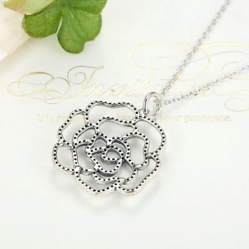 

Fine Jewelry 925 Sterling Silver Shimmering Rose Pendant Simple Necklace