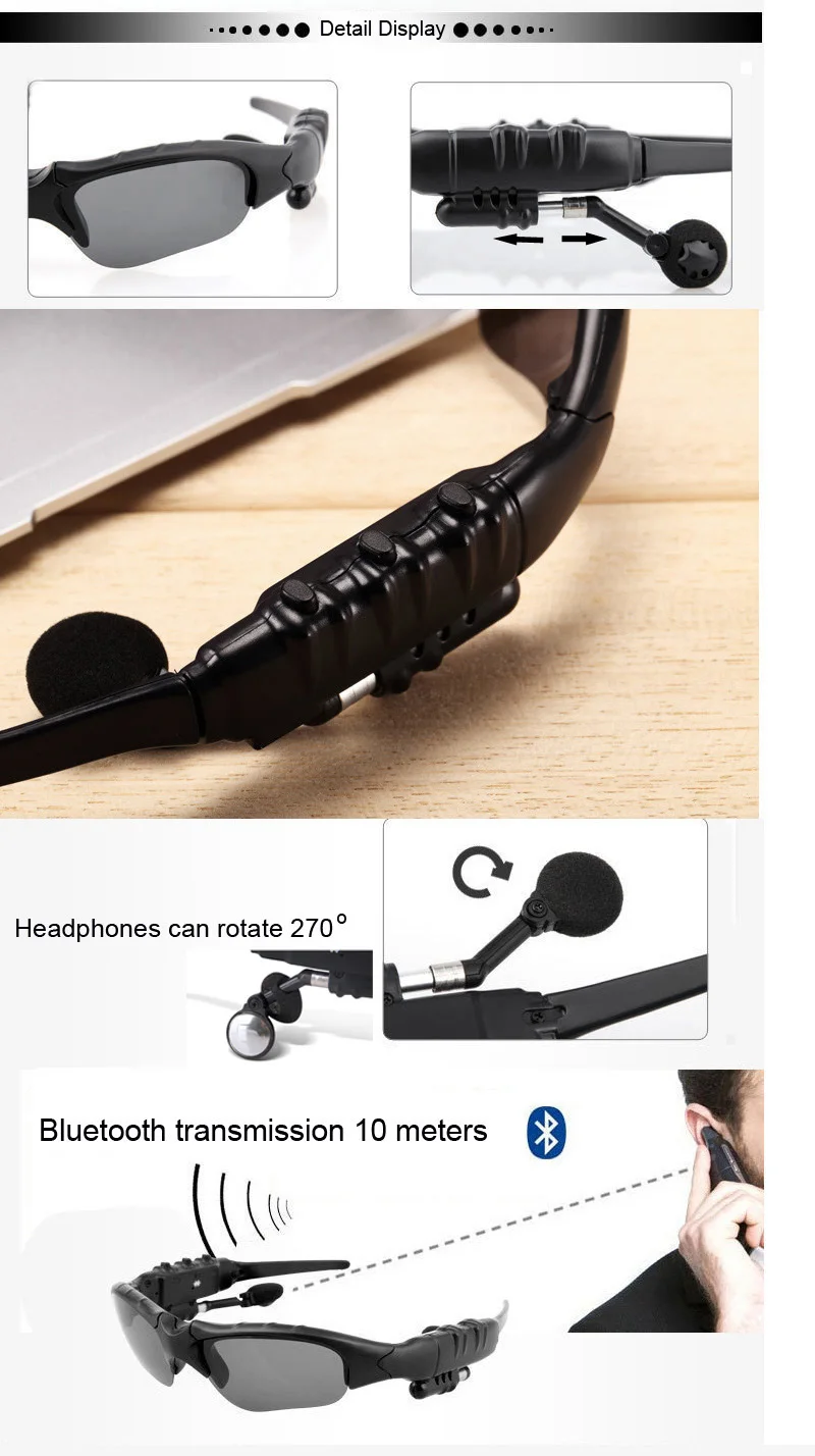 Retractable Bone Conduction Headphones Sunglasses With Microphone Blue ...