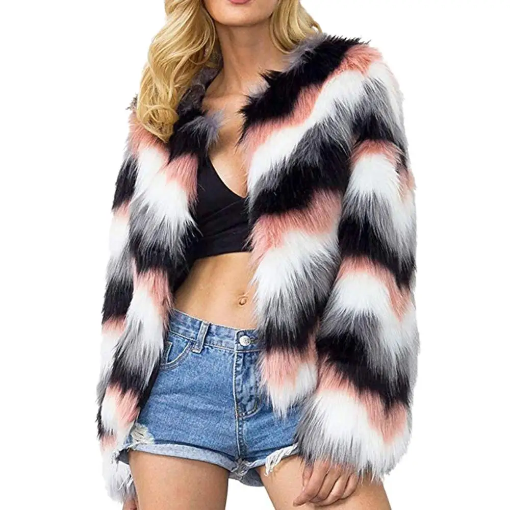 

Women Artificial Fur Outwear Faux Fox Fur jacket Fake Fur coat