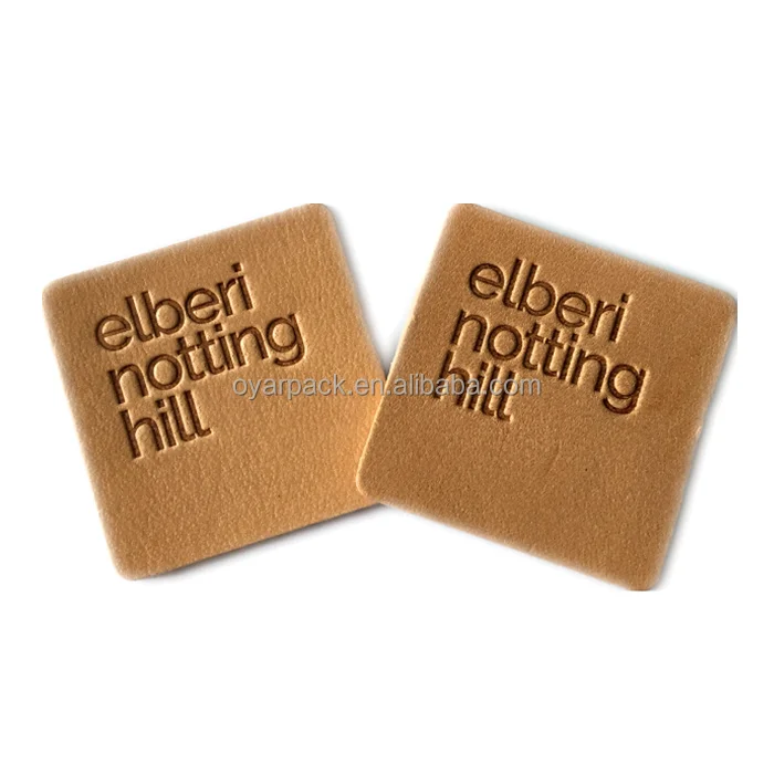 

Sew on PU Custom Printed Embossing Leather Labels with Logo for Garment Use, Leather with custom logo color