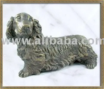 Hand Made Thai Solid Bronze Sculpture Long Haired Dachshund Dog