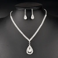 

Korean Styles Lover Women Bridal Wedding Accessories Full Zirconia Necklace Earrings Jewelry Set