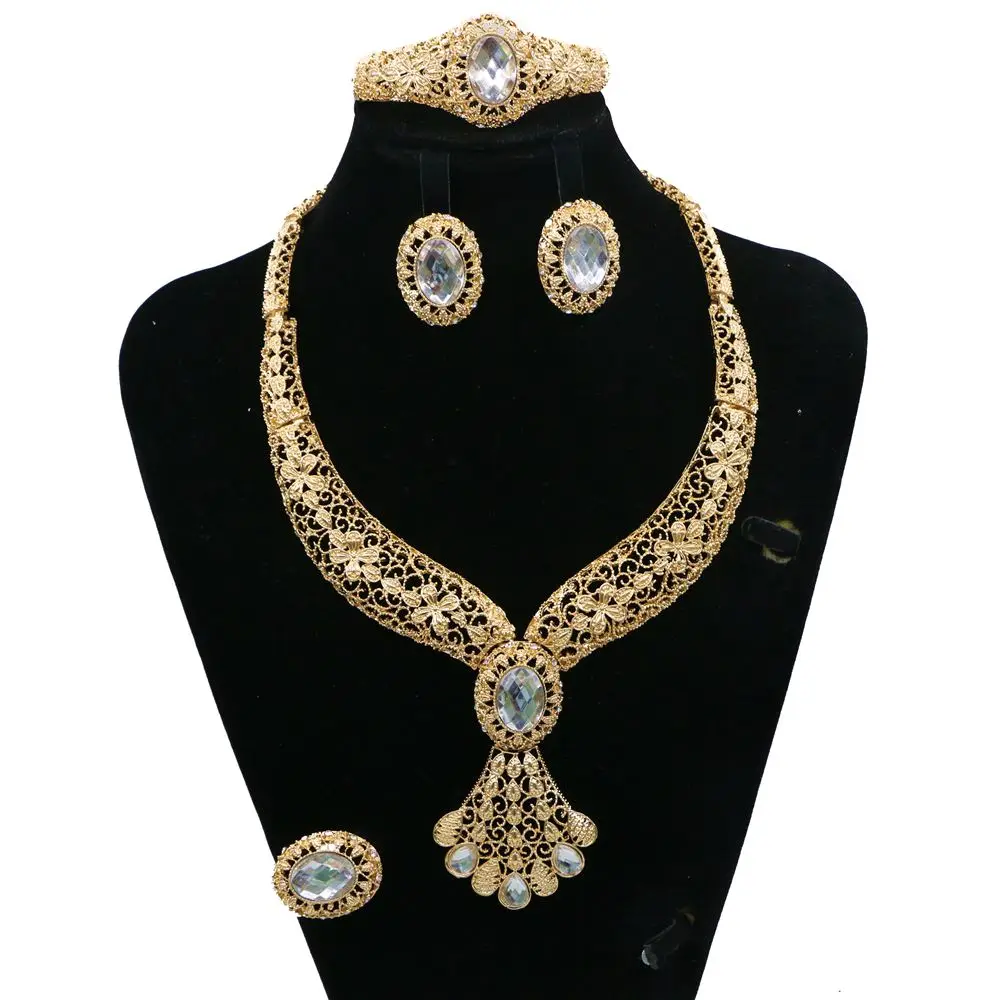

African gold plated jewelry wholesale crystal necklace earrings bracelet rings for wedding JH25Y186-JH25Y190, Picture
