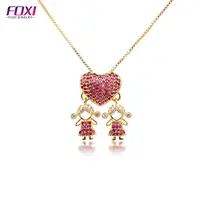 

foxi jewelry kids children boys girls white red stone gold pendant necklace