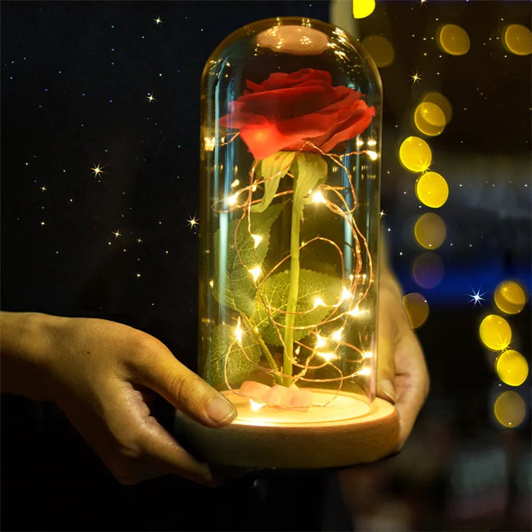 LEDYSH LED Beauty Rose and Beast Battery Powered Red Flower String Light Desk Lamp Romantic Valentine's Day Birthday Gift