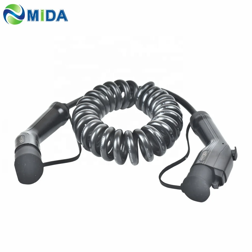 

TUV 5Meter 16A/32A SAE J1772 EV Plug Type 1 to Type 2 EV Coiled Cable EV Charging Cable EVSE Spring Cable Car Charger Connector