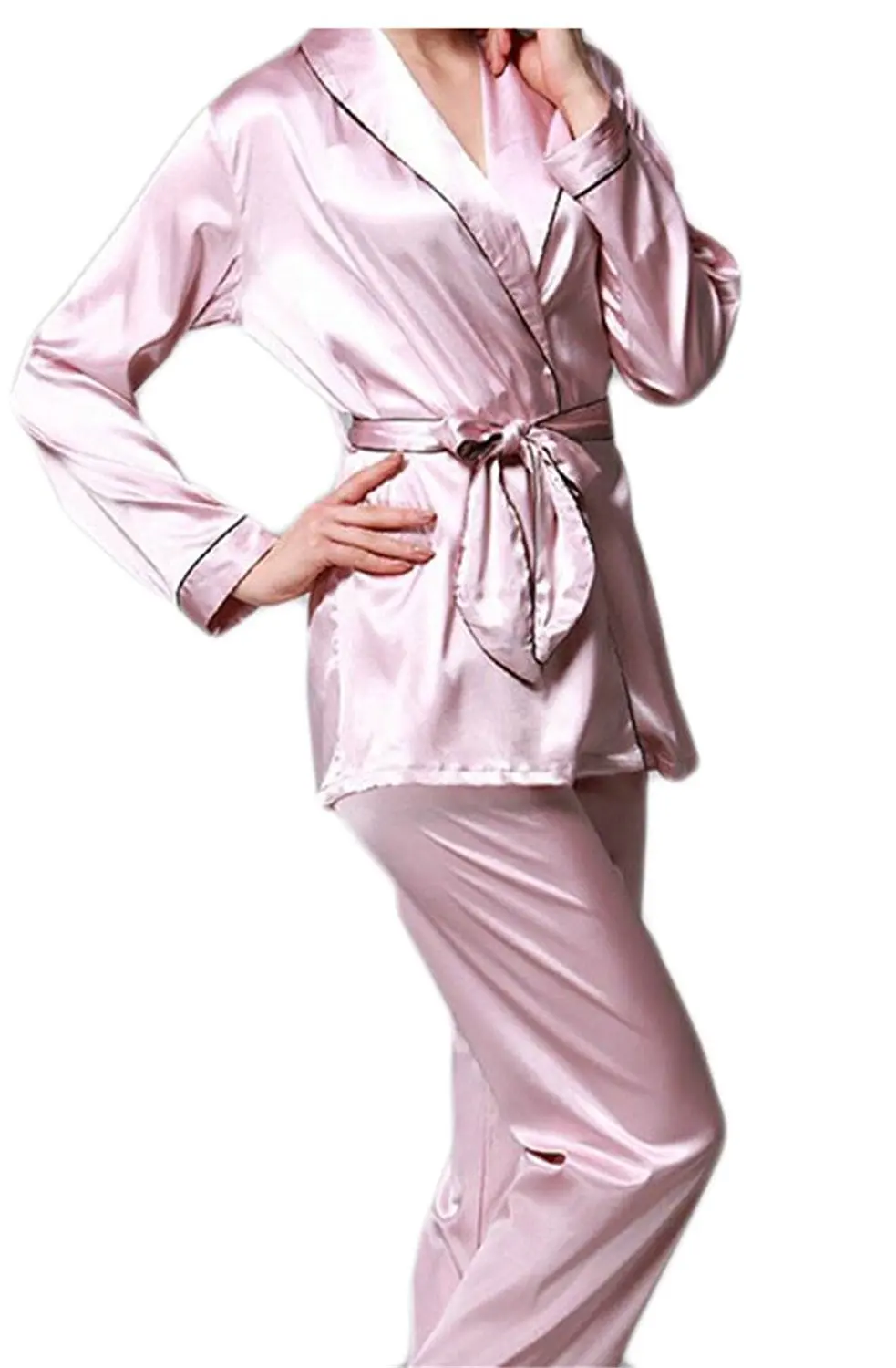 Susan1999 Men Printed Satin Silk Pyjamas Male Sleepwear Loungewear Short Sleeves Long Pants Pajama Set