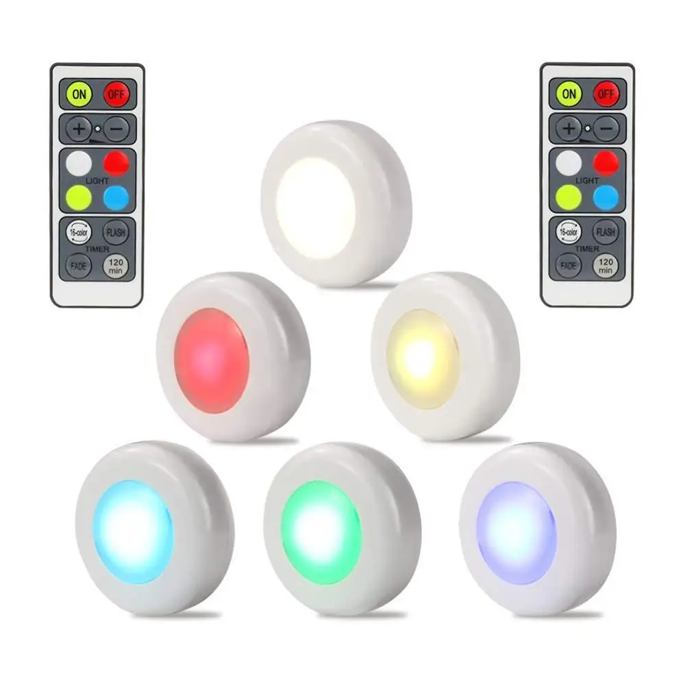 6 pack  wireless RGB color led puck light with remote control