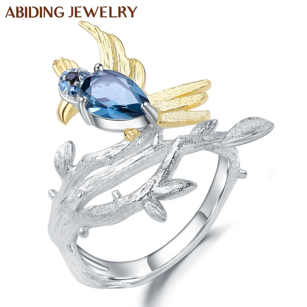 

Abiding Simple Perfect Fashion Attractive Design Natural London Blue Topaz 925 Sterling Silver Cute Bird Rings Jewelry, N/a