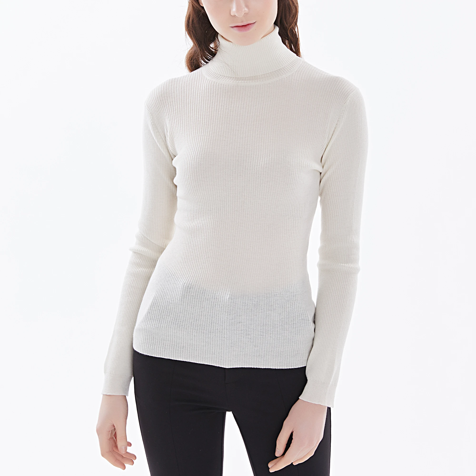 

100 merino wool turtleneck long sleeve 2*2 rib knitting high fashion high quality 16gg women sweater