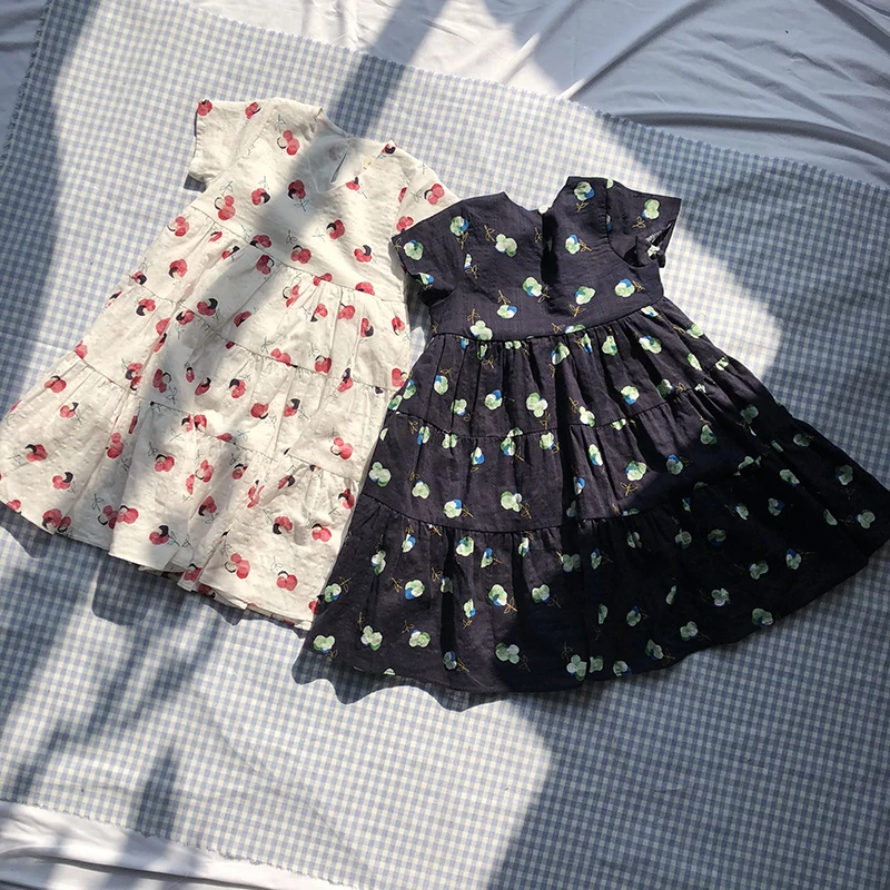 Kids short Sleeve Cotton baby Girls Dresses fashion floral skirt Clothing Children Dresses