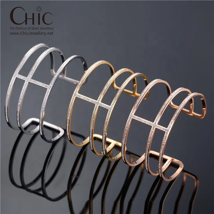 

Factory Wholesale Brand Quality Ladies Hot Luxury 316 Stainless Steel Jewelry Cuff Wide Gold Bangle