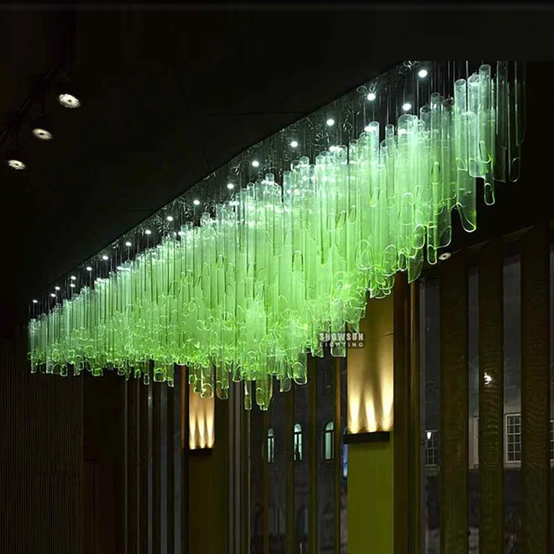 LED color light source irregular glass rod pendants contemporary lighting