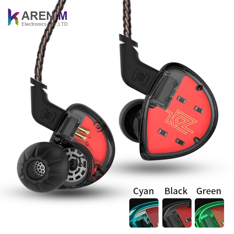 

2018 3.5mm wired Hybrid Technology KZ ES4 Earphones in ear with HD Microphone headphones for mobile phone sport earphone, Black/green/blue