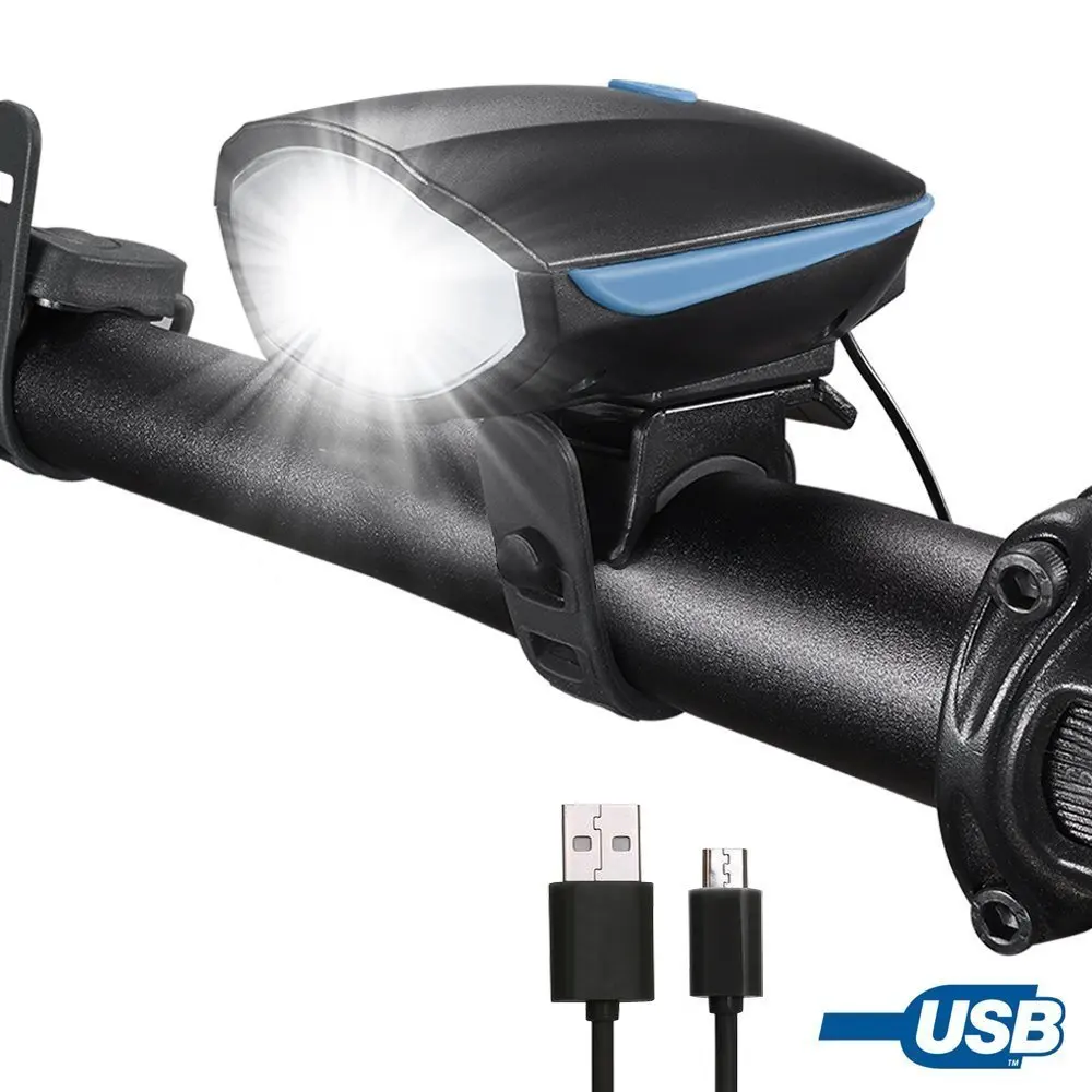 Alonefire lighting bike light headlight led bright front bicycle light USB rechargeable 350 lumen lights 4 mode 5 type horn touch button water resistant to outdoor sports safety cycling night ride