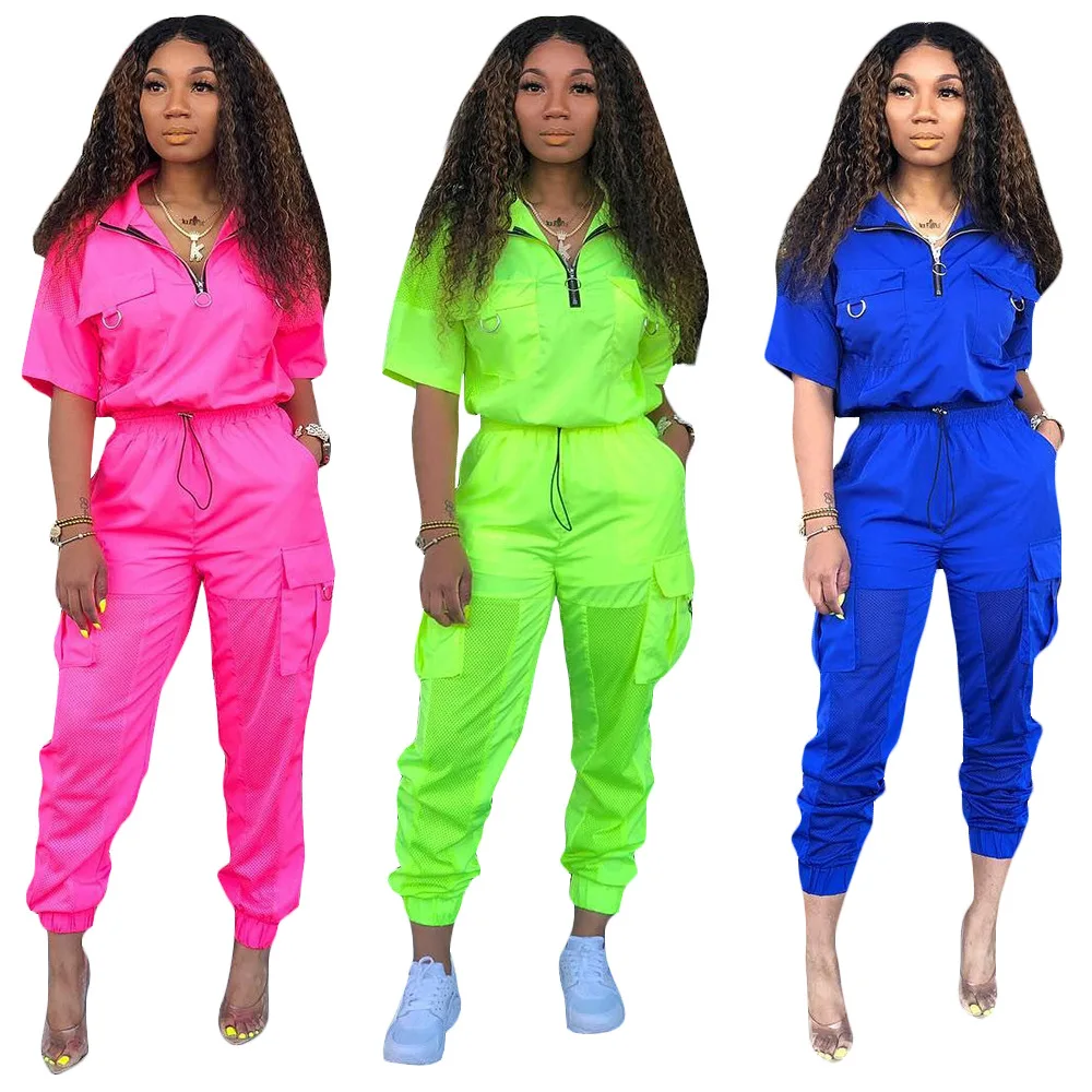 

FM-S3566 Leisure two pieces short sleeve lapel jacket trousers sportswear office jumpsuits, As pictures