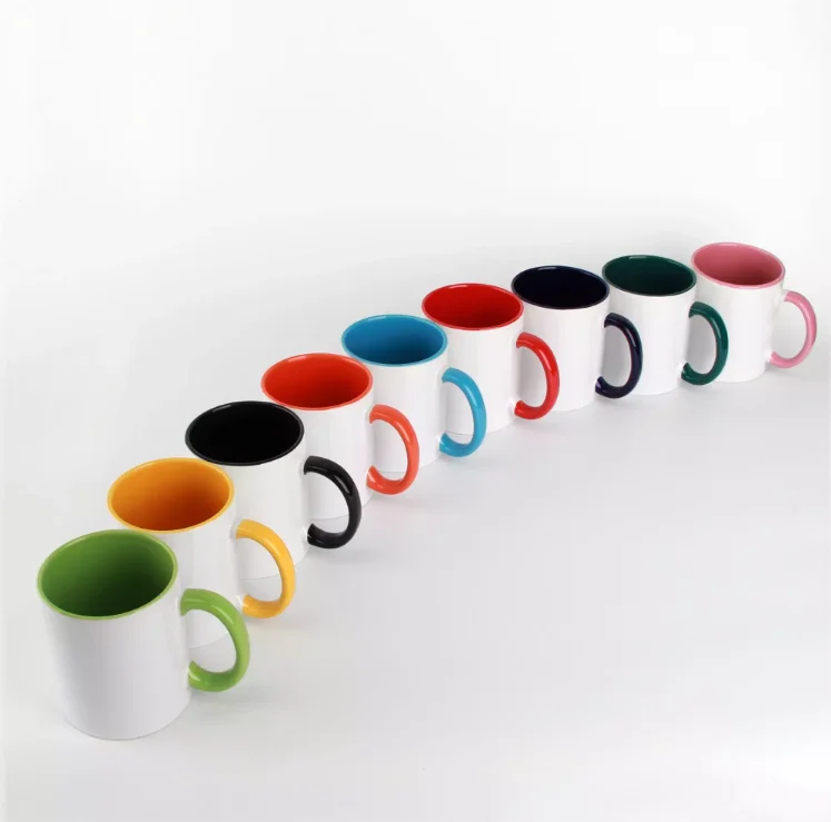 

Maikesub 11oz ceramic handle & inside color custom coffee cup sublimation mug, Red,black,orange,blue,yellow