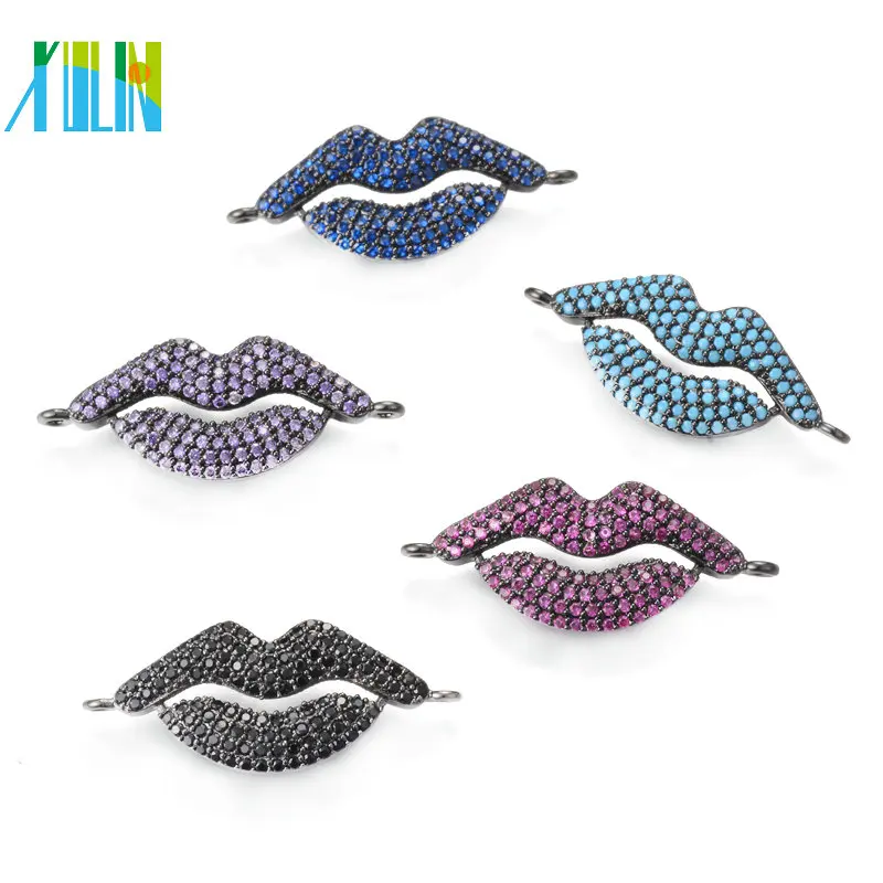 

XULIN Lips Shape Turquoise Colors Jewelry Unique Double Hole Design Micro Pave Charm