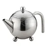 304 SS Round Stainless Steel Teapots Wholesale With Handle, 30oz Heat Resistant Teapot Infuser Tea Maker For Loose Tea