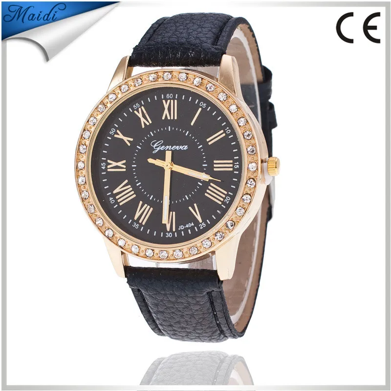 

Free Shipping Fashion Luxury Geneva Watch Women Casual Leather Ladies Men Wristwatch Wholesale GW089, 10 different colors as picture