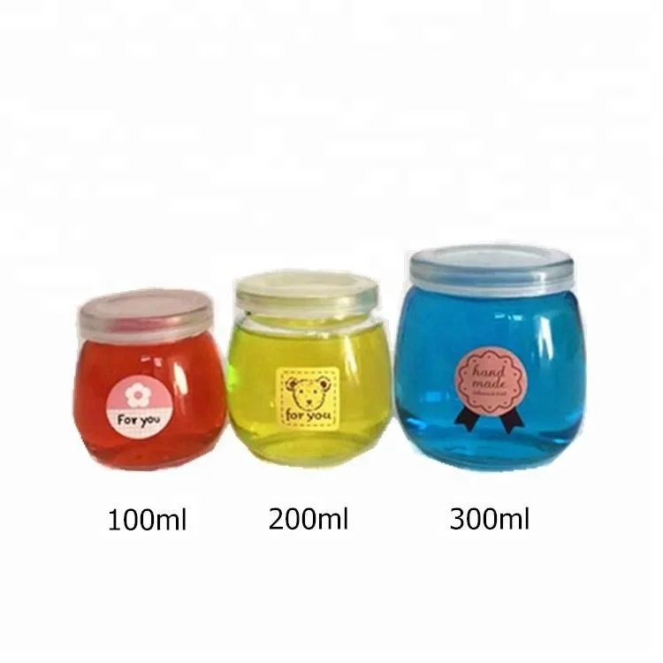 
Wedding decor 100ml 200ml 300ml Wide mouth dessert cruets glass pudding cup with plastic lid 