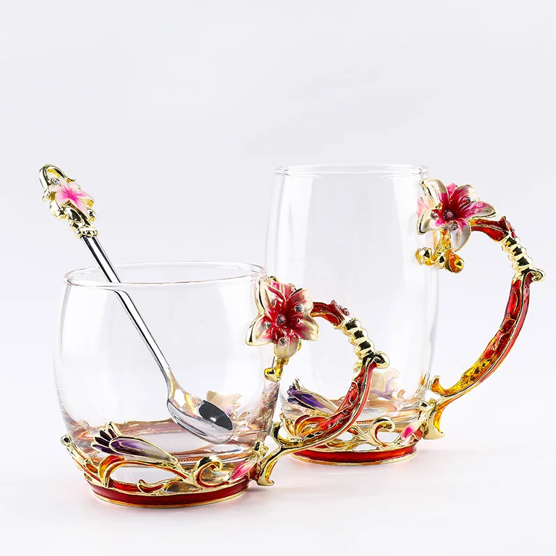 High Quality Decorative Glass Cup Enamel Glass Flower Tea Cup And