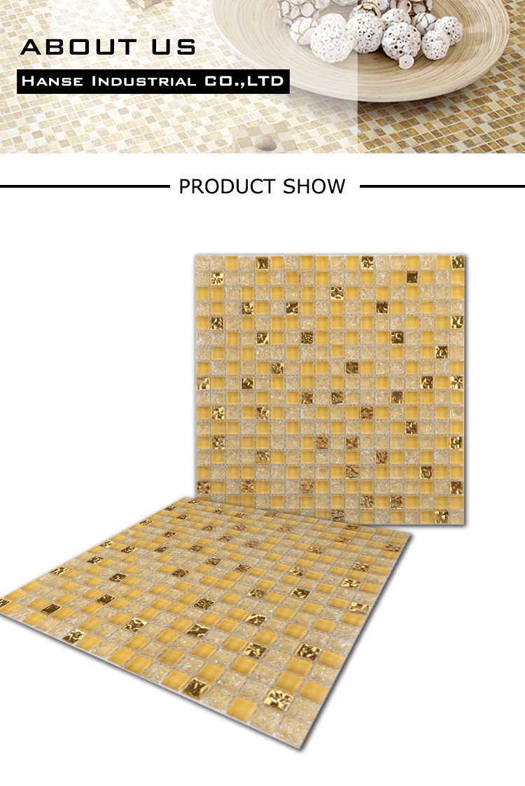 Germany commercial use china gold glass mosaic broken yellow backsplash tiles