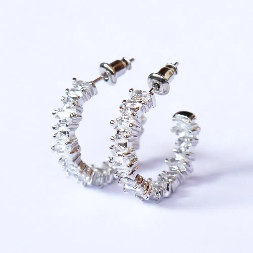 Gold Filled Irregularity Cubic Zirconia Pave Hoop Earrings Jewelry