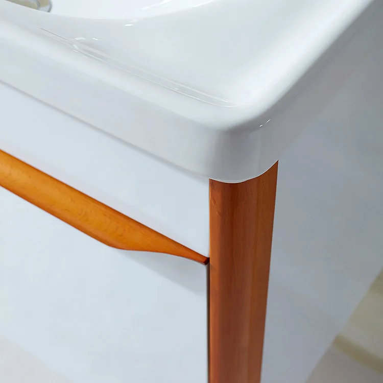 Factory Customized design Wooden Bathroom Mirror Cabinet ceramic wash basin vanity