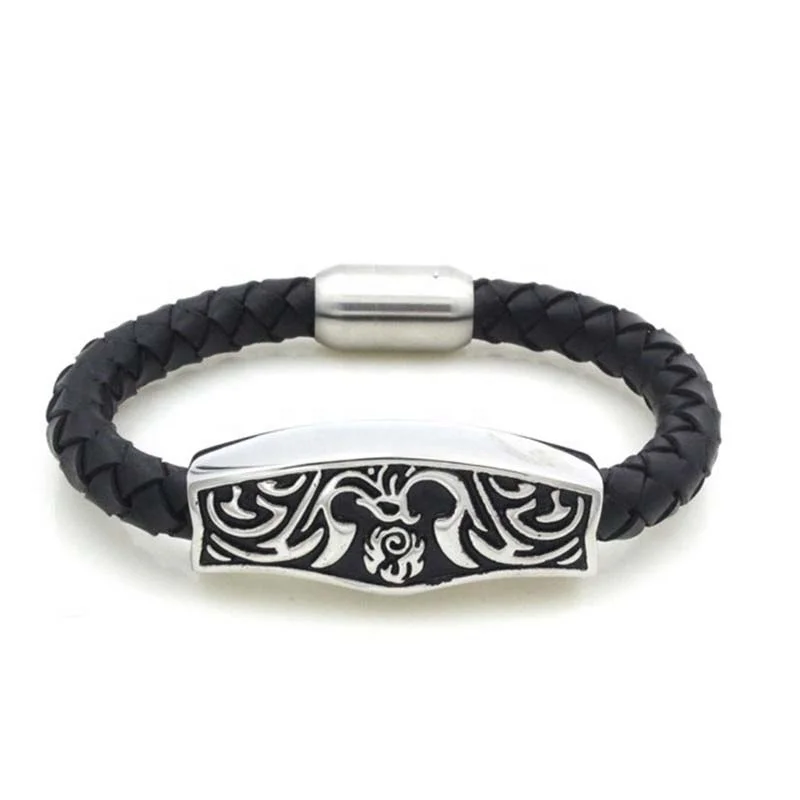 

Titanium Stainless steel Leather Bracelets With Magnetic Clasp For Men