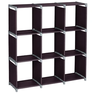 Image of Multifunctional Assembled 3 Tiers 9 Compartments Storage Shelf Brown