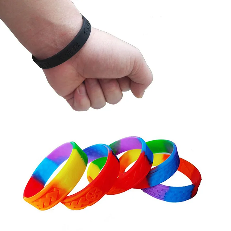 

customized design new product gift 1 inch rubber bangles embossed rainbow silicone band for activity