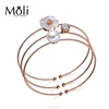 Gold Plated Brass Shell Flower 3pcs Stacker Bangle 9mm to 10mm White Bread Real Natural Freshwater Pearl Bracelet Bangle