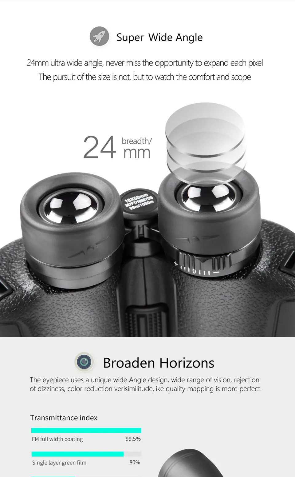 High quality high magnification wide range binoculars 10x50