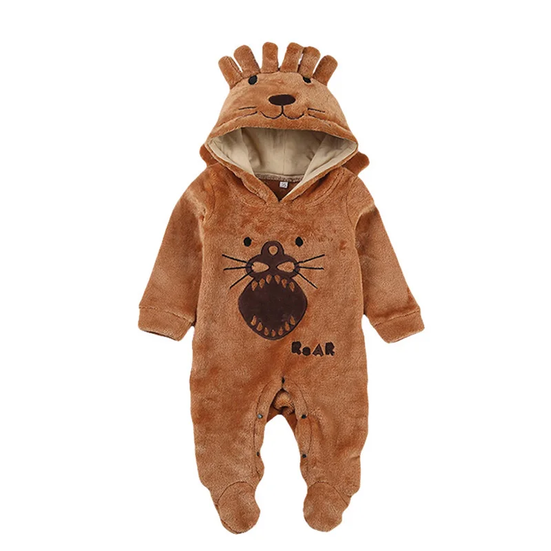 2017 Winter Newborn Baby Clothing Romper Coral Fleece Lion Baby Animal